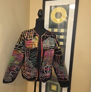 Colorful Embroidered Women's Jacket By Acorn, Size LARGE